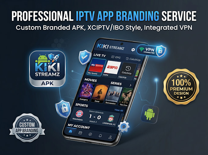 android iptv apk branding customize ibo player xciptv with vpn, custom iptv app