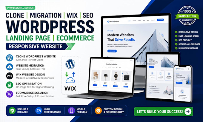 clone wordpress migration wix seo landing page responsive ecommerce website