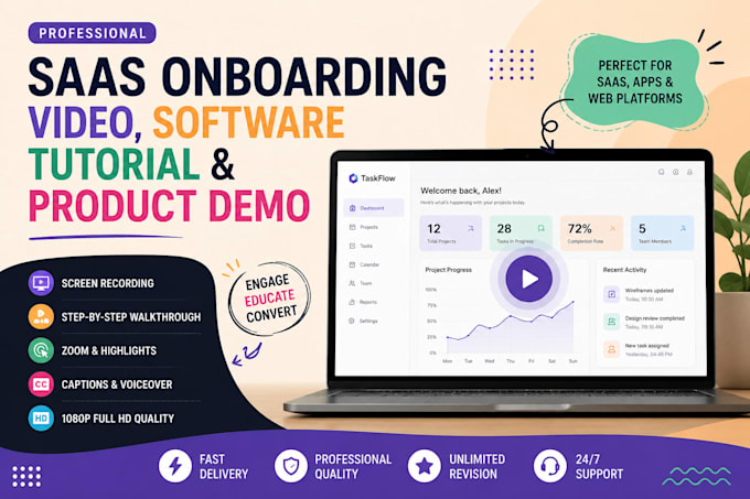 create saas onboarding video, software tutorial and product demo for your app