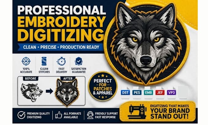 do embroidery digitizing logo and image to dst pes emb jef patch design fast