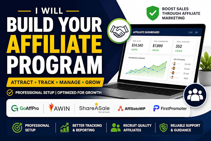 build affiliate program, goaffpro, awin, shareasale, affiliatewp, firstpromoter