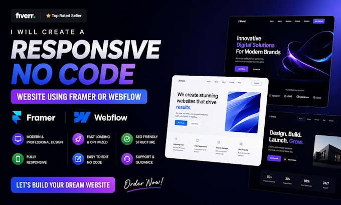 create a responsive no code website using framer or webflow