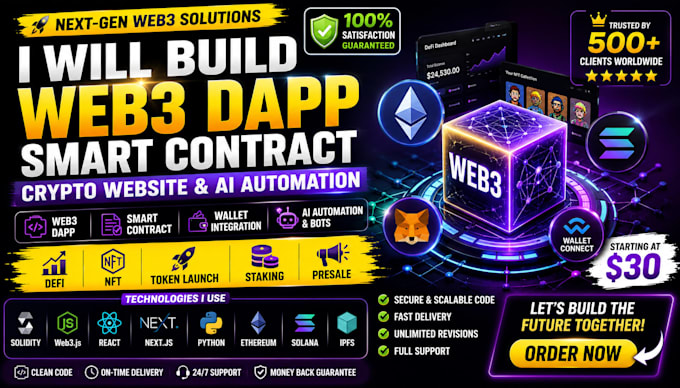 develop web3 dapp, smart contract, crypto website, wallet connect, ai automation