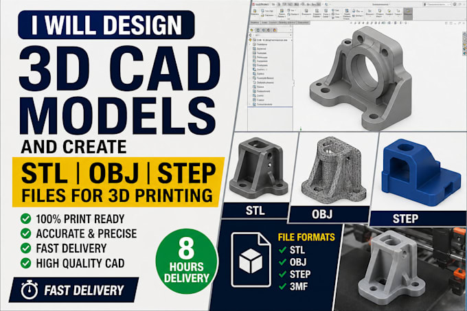 design 3d cad models and stl, obj, step files 3mf for 3d printing professionally