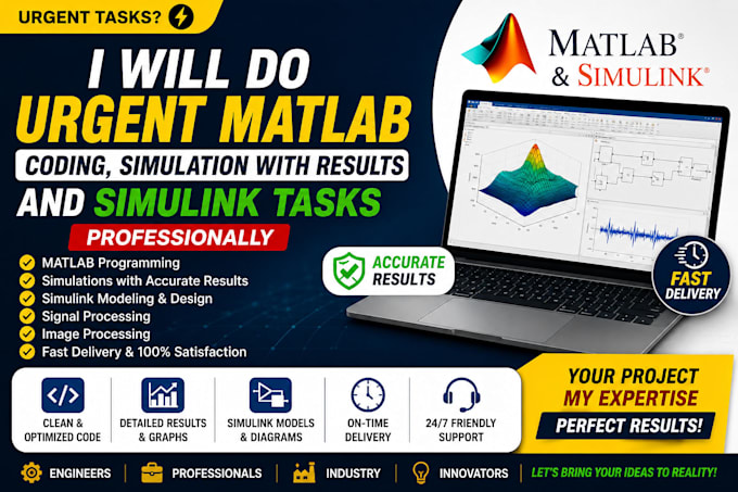 do urgent matlab coding, simulation with results and simulink tasks
