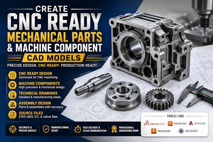create cnc ready mechanical parts and machine component cad models