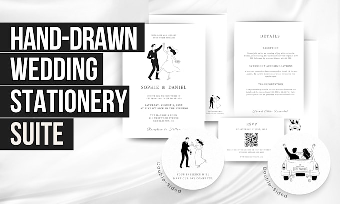 design hand drawn wedding invitation printable stationery suite