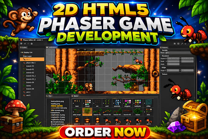 develop HTML5 phaser 2d game, browser game, javascript game for mobile and web