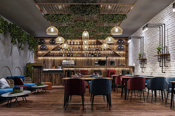 ideate3d aesthetic dining,cafe restaurant,beverage lounge render,interior layout