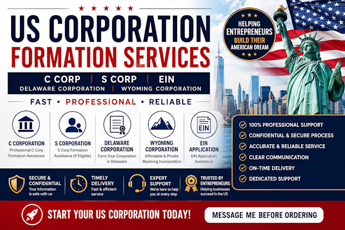 incorporate us c corp, s corp, ein, delaware, wyoming corporation setup