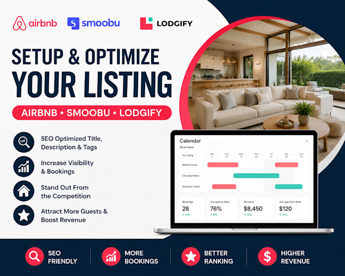 setup listing on airbnb, smoobu, lodgify with SEO