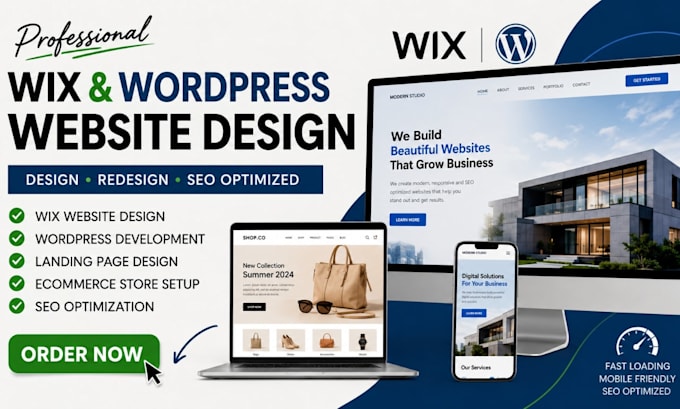 design wix website wix landing page, wordpress website, wix ecommerce store