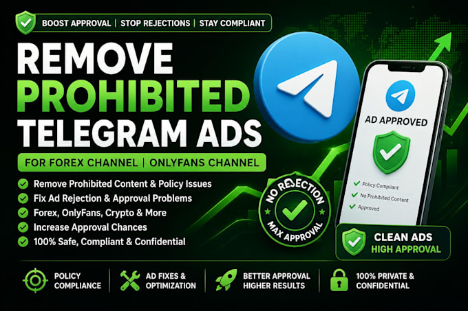 remove prohibited telegram ads, setup telegram channel for approval telegram ads