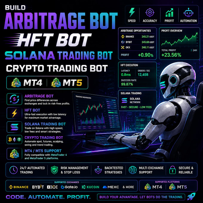 build arbitrage bot, hft bot, solana trading bot, crypto trading bot, mt4 mt5