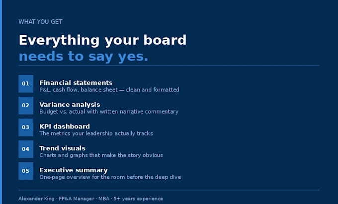 create a board ready reporting package or investor deck