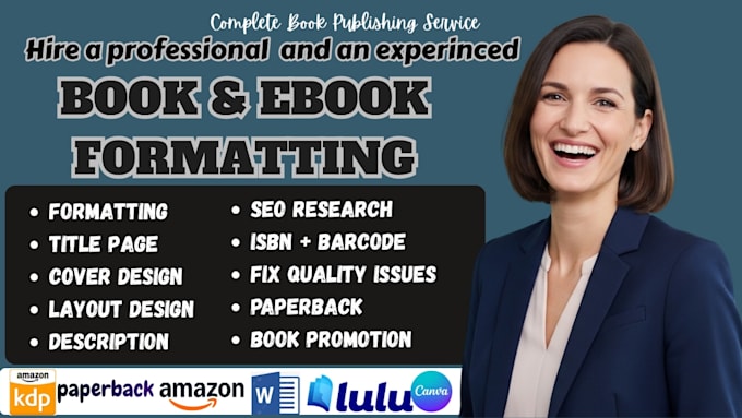 do book formatting, paperback formatting, kindle ebook formatting for amazon KDP