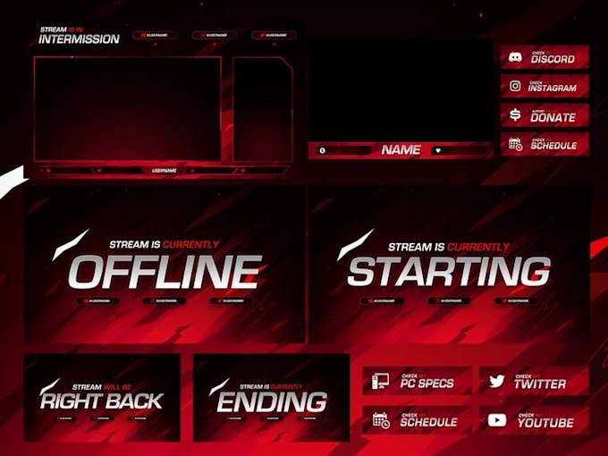 design animated twitch overlay alert, panels and stream graphics