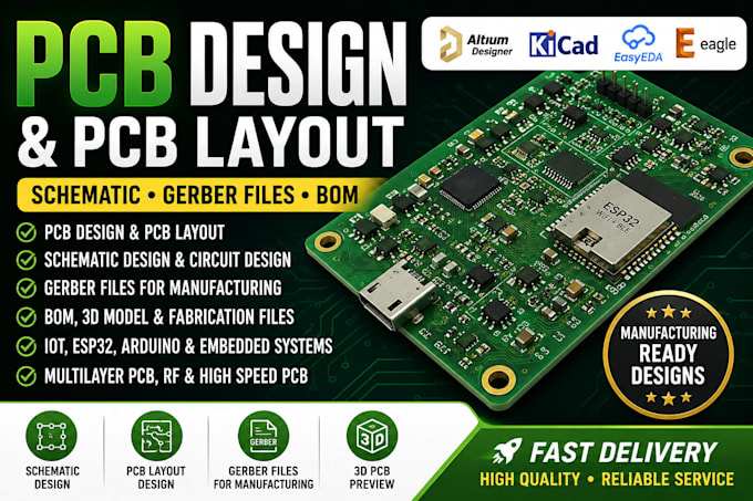 do pcb design, pcb layout, schematic design, gerber files and altium kicad
