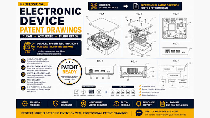 create electronic device patent drawings professionally
