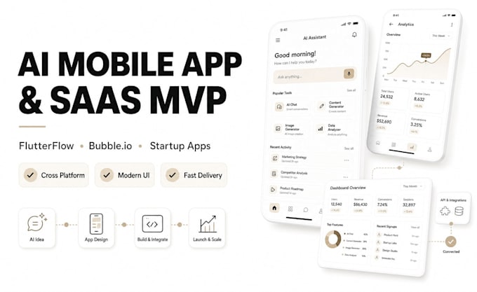 develop ai mobile app, ai saas dashboard with flutterflow bubble io