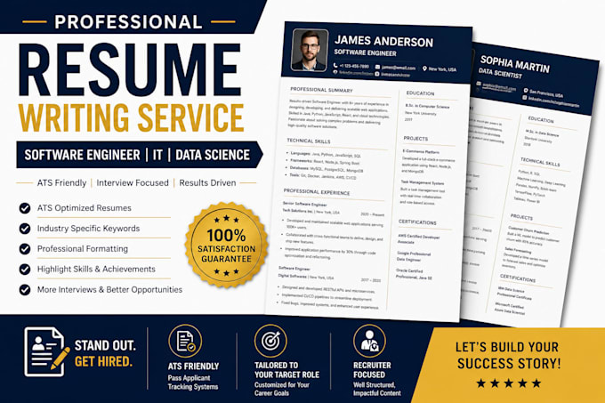 write software engineer IT, cyber security and data science ats resume