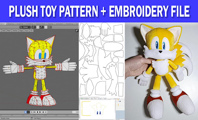 design a custom plush toy pattern with embroidery files
