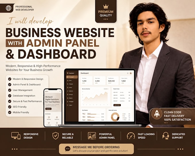 develop business website with admin panel and dashboard
