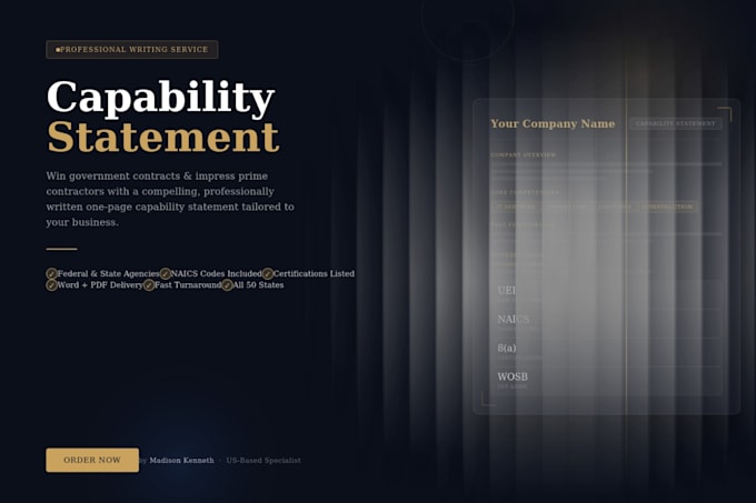 write a professional capability statement for your business, government contract