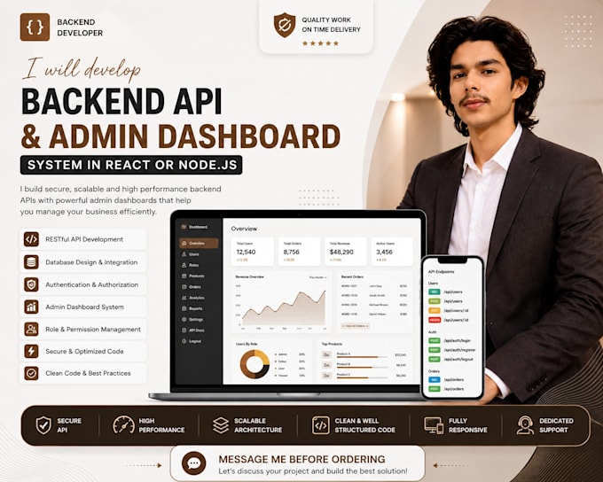 develop backened API and admin dashboard
