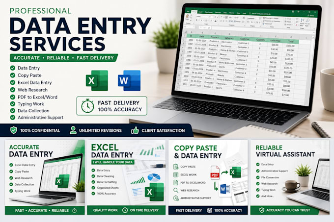 do excel data entry, formulas, pivot tables, vlookups and charts