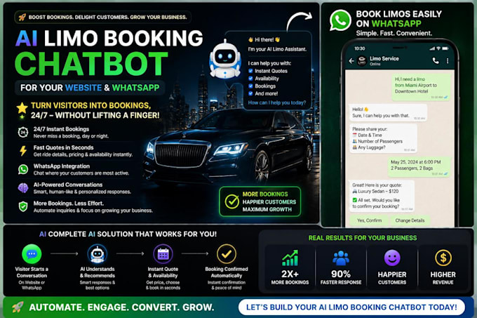 develop ai limo booking chatbot, website chatbot and automation