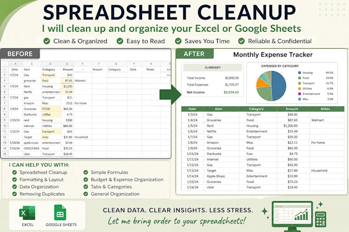 clean up and organize your spreadsheet or data