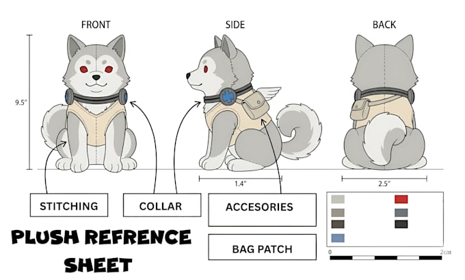 design custom plush reference sheet stuffed animal ych character, toys concept