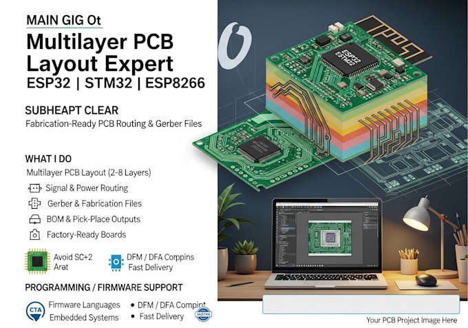 design multilayer pcb layout with fabrication files esp32 stm32 esp8266