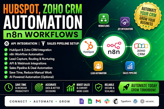 do hubspot crm, zoho CRM automation, n8n workflows, API integration