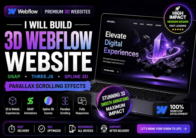 build 3d webflow website using gsap threejs spline 3d parallax scrolling effects