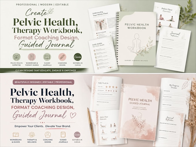 create pelvic health, therapy workbook, format coaching design, guided journal