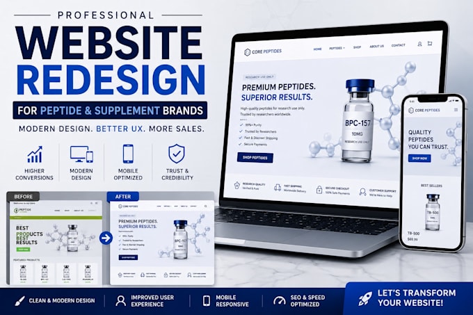 redesign your shopify peptide or supplement website professionally
