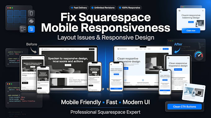 fix squarespace mobile responsiveness, layout issues and responsive design