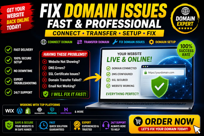 fix domain issues, connect domain, transfer, and setup your website domain