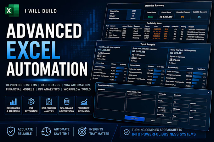 build excel dashboards, KPI reports and vba automation