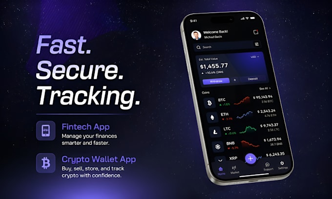 develop a crypto wallet app, fintech app for android and ios with web app