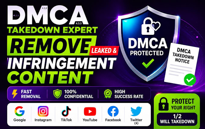 send dmca takedown notices to remove illegal,leaked,harassing,out dated content