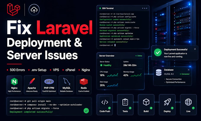 fix laravel deployment setup env, server, and config
