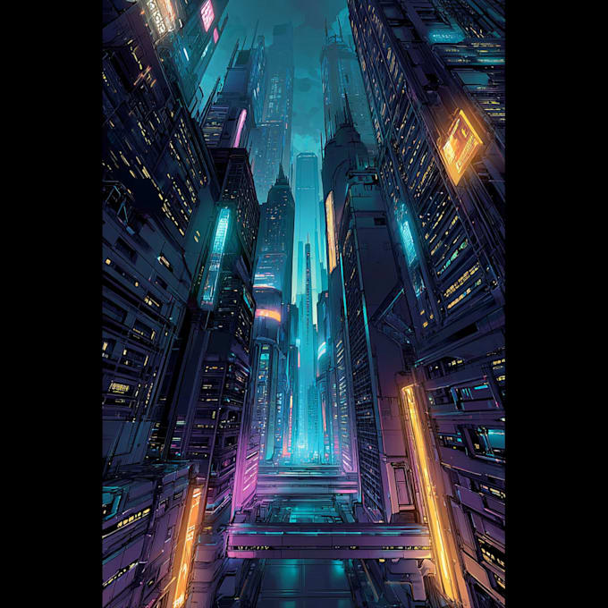 design a futuristic cyberpunk city environment