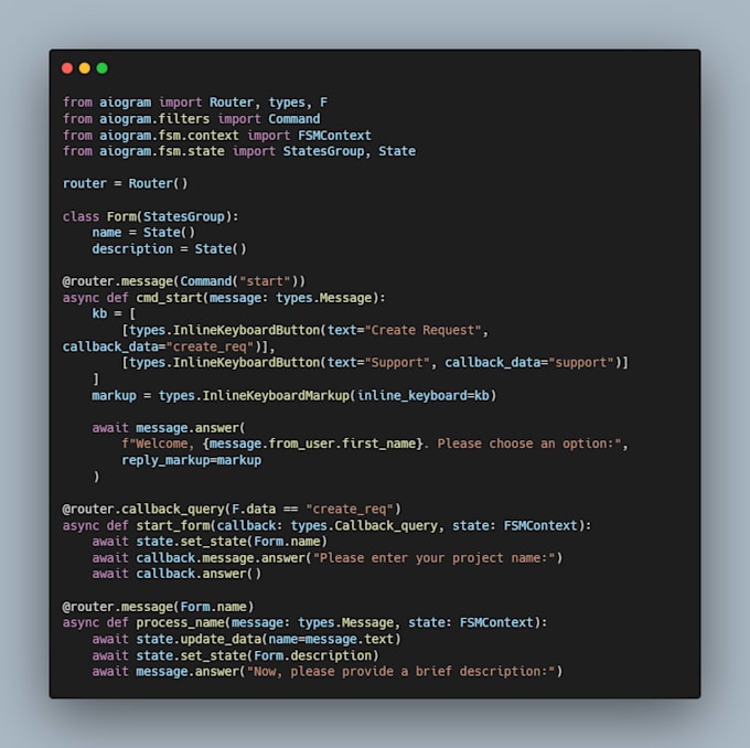 develop a professional telegram bot using python