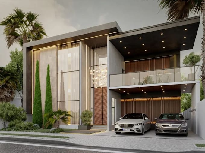 design and render luxury hosue elevation in 3dmax corona