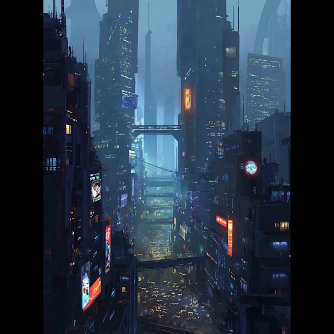 Do futuristic cyberpunk city and sci fi concept art by Bethbisho | Fiverr