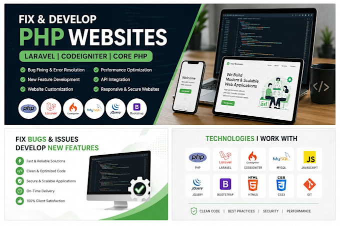 fix and develop codeigniter, laravel, php websites