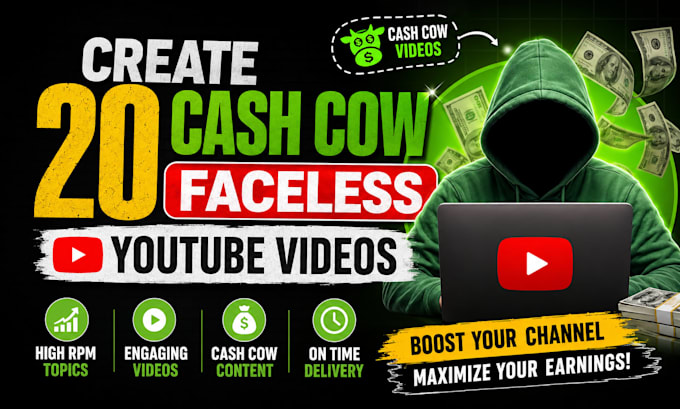create 20 cash cow faceless youtube videos